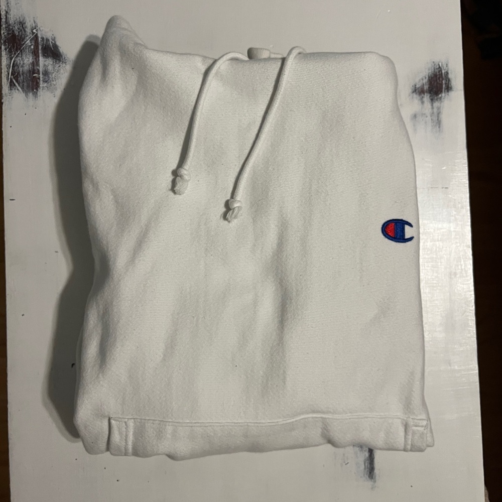 Champion Hoodie Sweatshirt White with logo sleeves